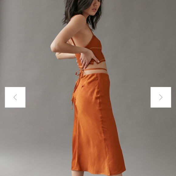Urban Outfitters Orange Strappy Satin Midi Skirt - Picture 4 of 8